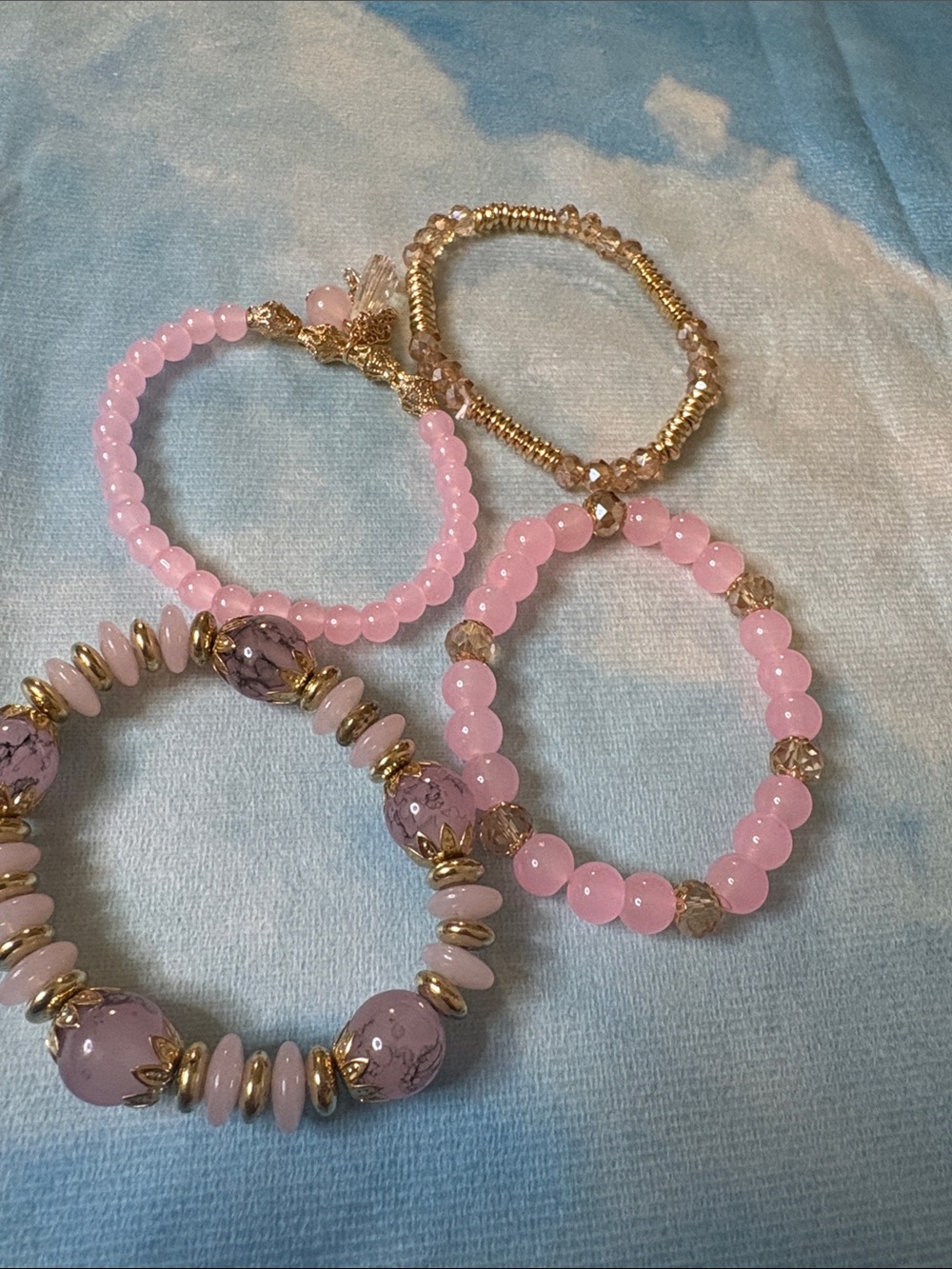 Pink‎ & Gold Beaded Bracelet Set of 4